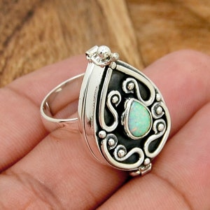 Poison Ring, Silver Poison Ring, Opal Ring, Secret Box Ring, 925 Sterling Silver Poison Ring, Handmade Poison Ring, Opal Poison Ring