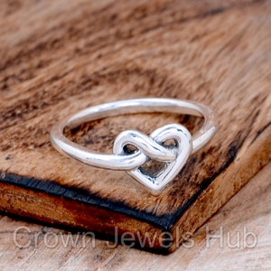 Infinity Heart Ring, Silver Infinity Heart Ring, Heart Knot Ring, Love Knot Ring, 925 Sterling Silver Heart Ring, Valentine Gift for Girls