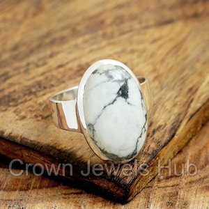 White Howlite Ring, 925 Sterling Silver Ring, Handmade Silver Ring, Statement Ring, Everyday Rings for Women, Daily Wear Ring, Gift for Her