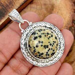 Dalmatian Jasper Pendant, Dalmatian Jasper Silver Pendant, Dalmatian Jasper 925 Silver Pendant, Boho Pendant, Silver Pendant