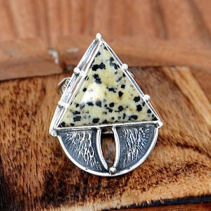 Dalmatian Jasper Ring, Dalmatian Ring, Dalmatian Jasper Silver Ring, Silver Handmade Ring, Statement Ring, Wide Band Ring, Boho Ring