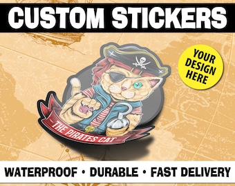 50 Custom Stickers, Kiss Cut on Sheets, Any Shape with Your Image | Promote your Business with Affordable & High Quality Vinyl Stickers.