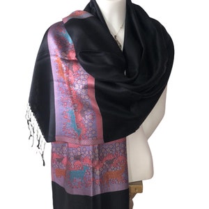 Schwarzer reiner Seidenschal - Deer Design Luxus-Schal, weicher & eleganter Damenschal, Boho-Abend-Wrap, Hochzeitsgeschenk, Mode-Accessoire