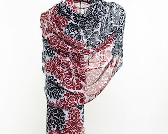 Black Burgundy Pashmina Shawl - Bridesmaid Wrap, Wedding Scarf, Bridal Shower Gift, Soft Elegant Shawl, Bridesmaid Proposal Favor -Very thin