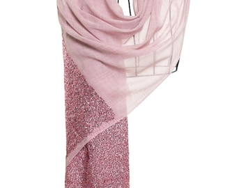 Blush Pink Wool Cashmere Silk Shawl – Soft Luxury Wrap with Sequin Detailing, Wedding & Evening Scarf