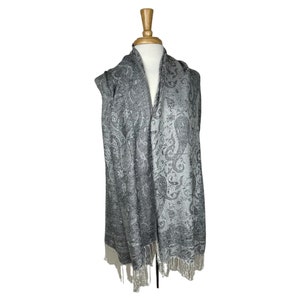 silver grey black paisley pashmina scarf very soft shawl gift