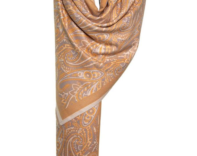 Cashmere Shawl | Beige & Grey Reversible Paisley Pattern | Elegant and Soft Pashmina, Warm Luxury Shawl, Perfect Gift for Her