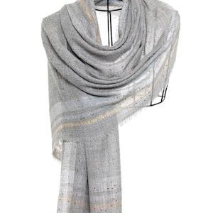 Grey Cashmere Shawl - Golden Bee Embroidered Pashmina, Swarovski Crystals, Shine Like a Diamond, Elegant Gift for Her