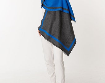 frame  blue and grey silk & cashmere very soft touch scarf amazing feeling shawl very warm pashmina unisex