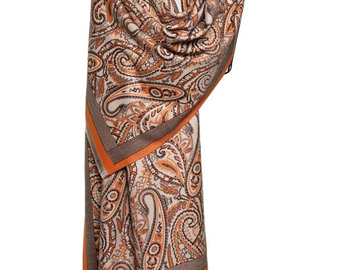 Cashmere Shawl | Orange & Off-White Reversible Paisley Pattern | Soft and Elegant Pashmina, Warm Luxury Shawl, Perfect Gift for Her