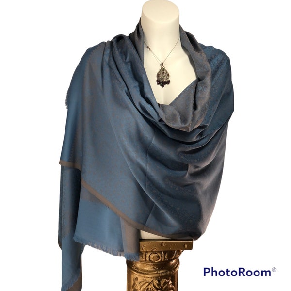 Blue and bronze tiny flowers classic vintage design  very beautiful shawl soft and elegant silk and cotton best gift
