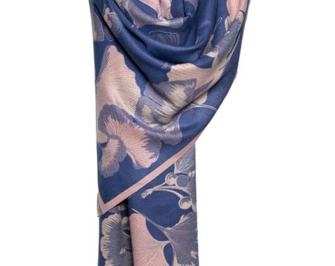 Cashmere Shawl | Blue & Pink Reversible Floral Design | Elegant Pashmina Wrap | Wedding Shawl, Cashmere Scarf, Gift for Her