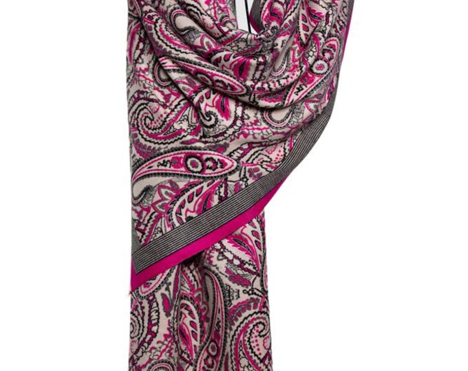Cashmere Shawl | Pink & Off White Reversible Paisley Pattern | Elegant and Soft Pashmina, Warm Luxury Shawl, Perfect Gift for Her