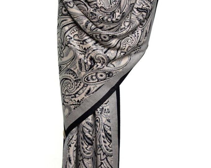 Cashmere Shawl | Black & Off-White Reversible Paisley Pattern | Soft and Elegant Pashmina, Warm Luxury Shawl, Perfect Gift for Her
