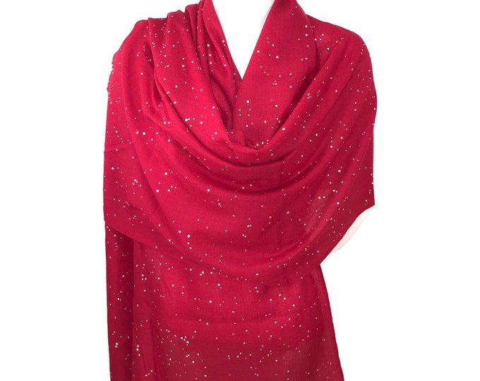 Red Cashmere Swarovski Shawl – Elegant Pashmina Wrap for Weddings & Special Occasions