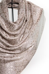 Shiny metallic beige pure silk beautiful shawl for gift, mandala pattern unique motif design - Very thin