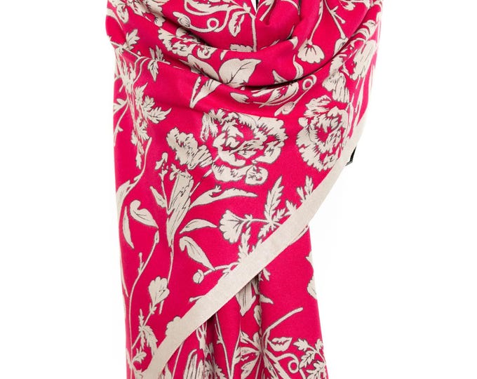 Pink & Off-White Floral Pashmina Shawl | Reversible Double-Sided Elegant Wrap | Luxury Gift for Her, Timeless Floral Design