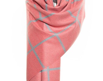 Cashmere & Silk Scarf | Silver and Soft Pink Peach Shawl with Silk Lines | Very Soft and Delightful Scarf | Unique Gift, Lovely Pashmina