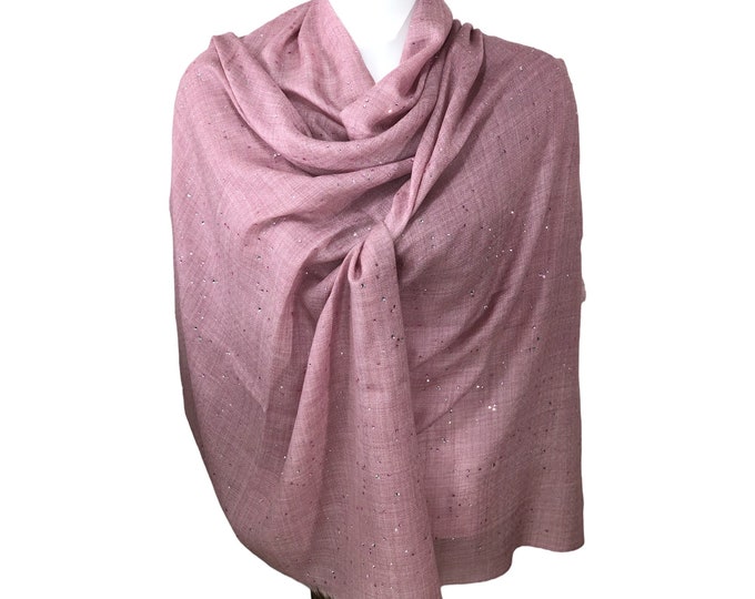 Blush Pink Cashmere Wedding Shawl – Elegant Pashmina with Swarovski Crystals, Soft and Luxurious Wrap