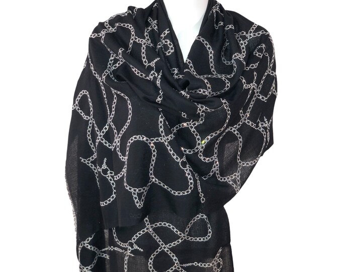 Black Swarovski Pashmina – Luxurious 100% Cashmere Shawl with Swarovski Chain Design, Soft & Lightweight Wrap