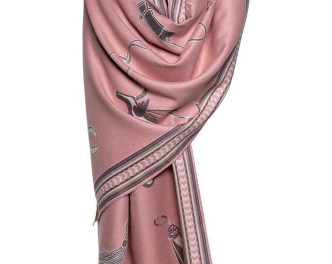 Blush Pink Reversible Cashmere Shawl – Elegant Equestrian Wrap, Gift for Woman - Horse Riding Scarf
