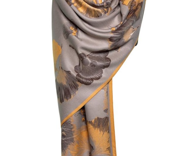 Cashmere Shawl | Yellow & Beige Reversible Floral Design | Elegant Pashmina Wrap | Wealth and Fame Inspired | Luxury Scarf, Gift for Her