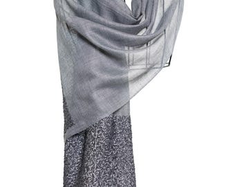 Elegant Grey Cashmere Silk Shawl – Soft Wrap with Sequin Detailing, Luxury Gift, Wedding and Evening Scarf