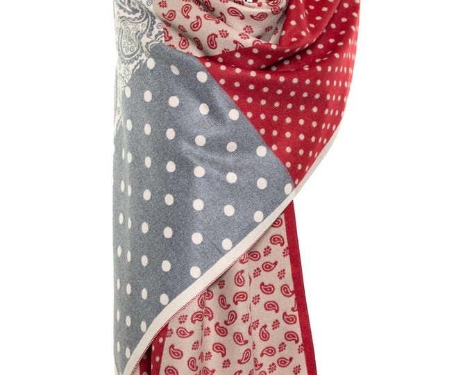 Cashmere Shawl & Scarf | Burgundy and Grey Paisley with Dots | Reversible Pashmina, Elegant, Soft, Classy Design, Luxury Winter Wrap