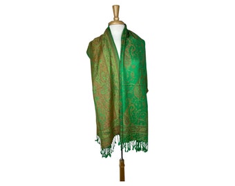 Paisley Pashmina Scarf - Soft Shawl Wrap for Women, Green Orange Gold Scarf, Luxury Boho Wrap, Fall Winter Fashion, Gift for Her