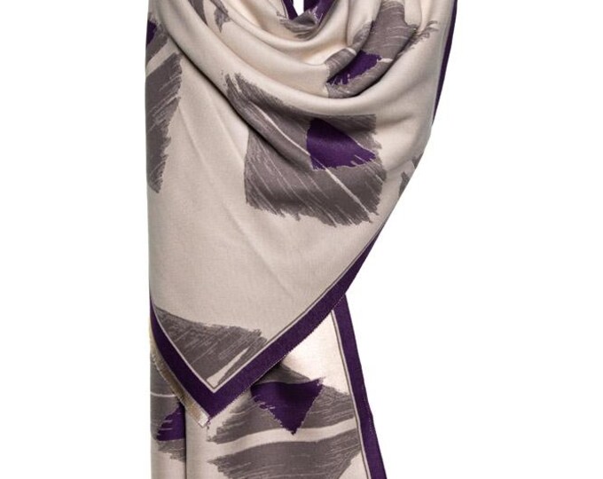 Cashmere Shawl | White & Purple Reversible Triangle Wrap | Soft Like Baby, Elegant Pashmina, Party Scarf, Gift for Her