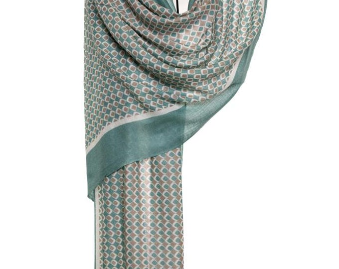 Silk & Cashmere High-Quality Turquoise Shawl | Very Soft, Amazing Workmanship Pashmina | Chess Board Wrap - Gift for him -  for man - unisex