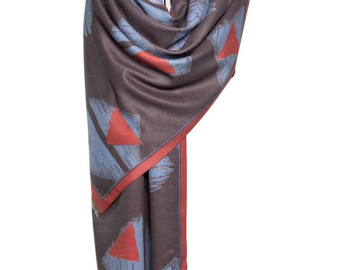 Cashmere Shawl | Charcoal, Baby Pink & Blue Reversible Wrap | Soft Like Baby, Triangle Pashmina, Elegant and Warm