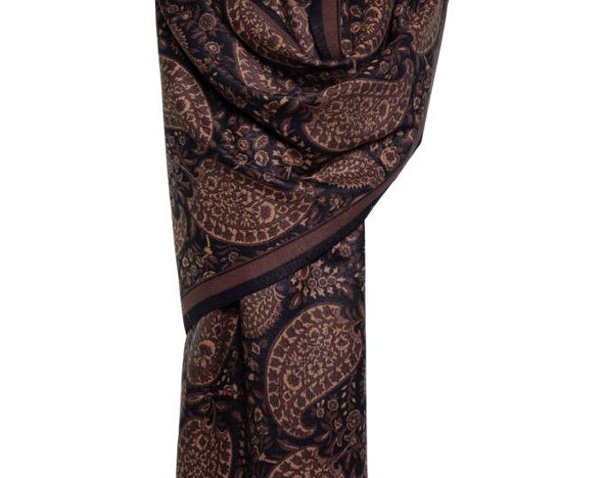 Cashmere Shawl | Beige & Brown Tones Reversible Big Paisley Pattern | Thick and Warm Pashmina Wrap Elegant Winter Shawl Perfect Gift for Her
