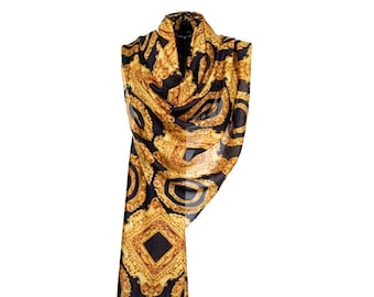 Elegant Handmade Pure Silk Black & Gold Shawl | Luxury Pashmina with Frame Design | Perfect for Dinner and Special Occasions