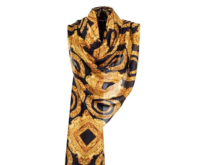 Elegant Handmade Pure Silk Black & Gold Shawl | Luxury Pashmina with Frame Design | Perfect for Dinner and Special Occasions