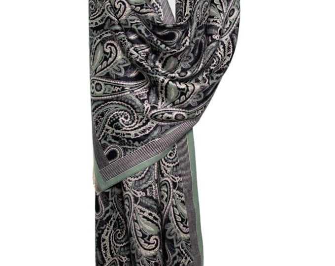 Cashmere Shawl | Black & Green Reversible Paisley Pattern | Elegant and Soft Pashmina, Warm Luxury Shawl, Perfect Gift for Her