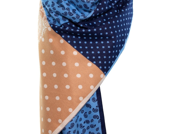 Cashmere Shawl | Beige & Navy Blue Paisley Pattern | Reversible Pashmina, Elegant and Thick Shawl, Luxury Soft Design