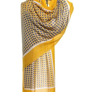 Yellow Cashmere Silk Shawl: Chessboard Pashmina Wrap
