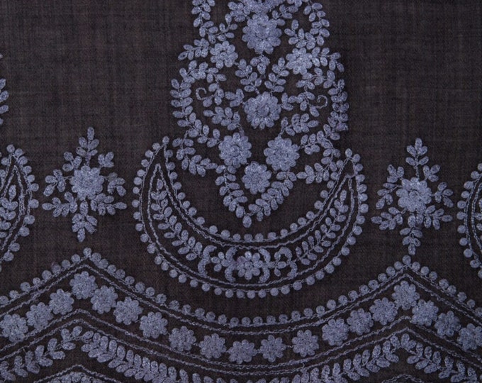 Grey Shawl Grey Embroidered lace scarf  – Handmade Cashmere Silk Wrap with Elegant Lace Detailing – Soft, Warm, and Timeless