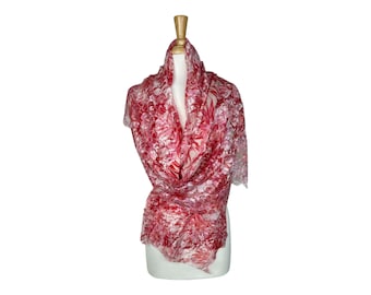 Cashmere & Silk Lace Shawl | Pink and White Floral Design | Shiny Metallic Pashmina, Exclusive New Design, Elegant Scarf