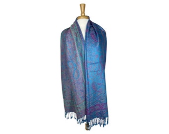 blue pink purple paisley pashmina scarf very soft shawl gift shawl scarf wrap