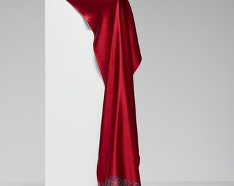 pure silk jamaver design bordo red black shinny natural pashmina - Very thin