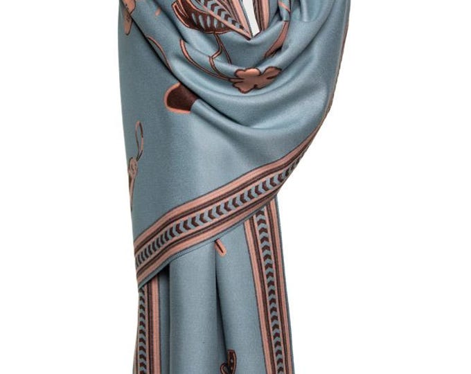 Baby Blue Reversible Cashmere Shawl – Gift for Woman - Equestrian Wrap, Luxury Horse Riding Scarf