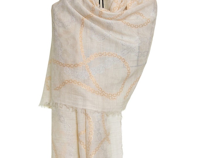 Off White Cashmere Shawl Luxury Pashmina with Golden Chains Design Scarf Soft High Quality Wrap