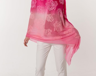 Lace Shawl in Pink and Baby Pink Cashmere with Silk lace Elegant and Lightweight Scarf