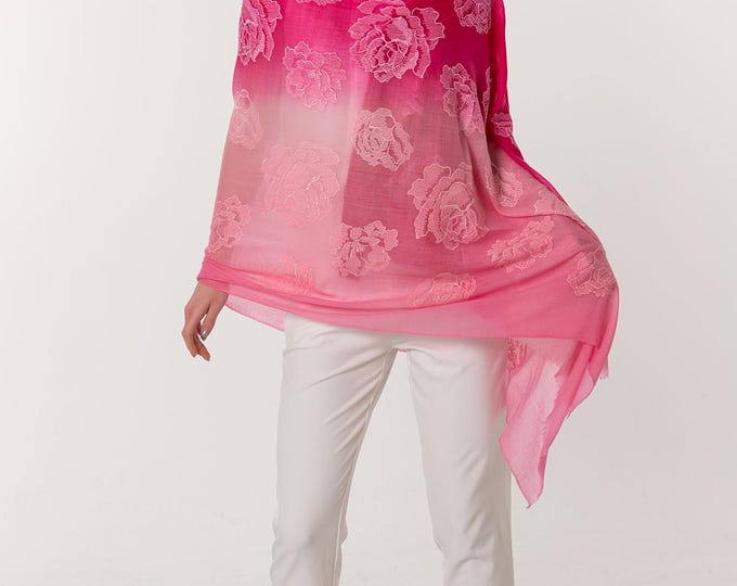 Lace Shawl in Pink and Baby Pink Cashmere with Silk lace Elegant and Lightweight Scarf