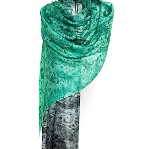 green and black exclusive shawl scarf  paisley design thin pashmina