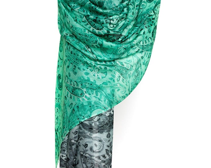 green and black exclusive shawl scarf  paisley design thin pashmina