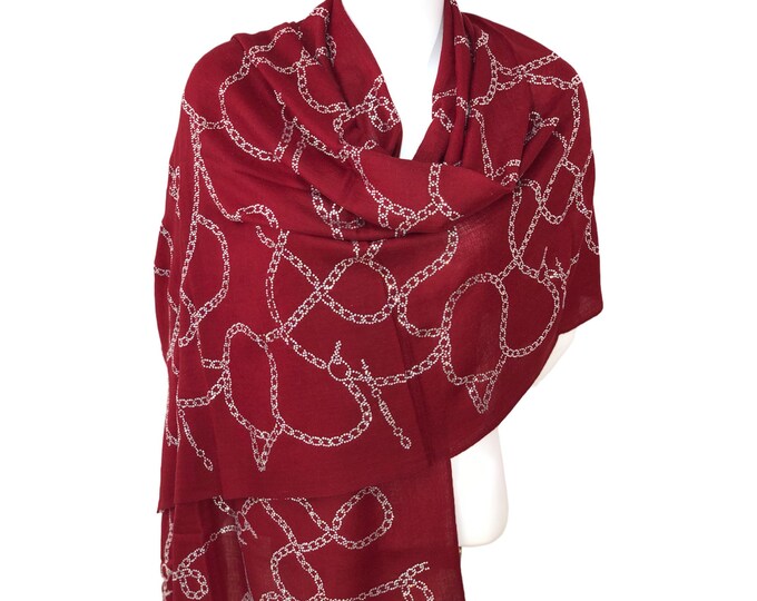 Red Swarovski Pashmina – Luxurious 100% Cashmere Shawl with Swarovski Chain Design, Elegant Wedding & Evening Wrap