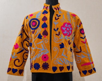 Suzani Waistcoat, Velvet embroidered jacket, Indian Women Wear Short Jacket, Gift For Her
